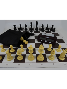   AMSTERDAM Set - Plastic Chess Pieces 95mm + Vinyl Chessboard 55mm + Clock