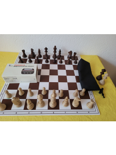   GRAND LUX Set - Tournament 6 wooden chess pieces 98mm + foldable chessboard 55mm + clock