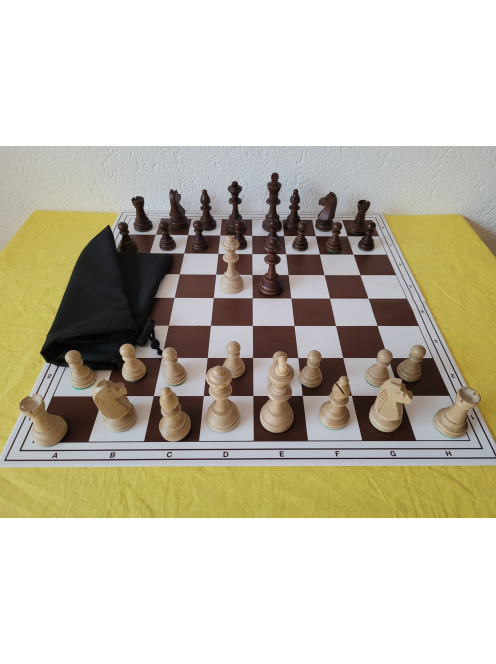 GRAND LUX Set - Tournament 6 wooden chess pieces 98mm + foldable chessboard 55mm
