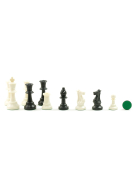 Blue - white plastic chessmen in textil bag - 90mm King