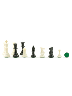 Blue - white plastic chessmen in textil bag - 90mm King