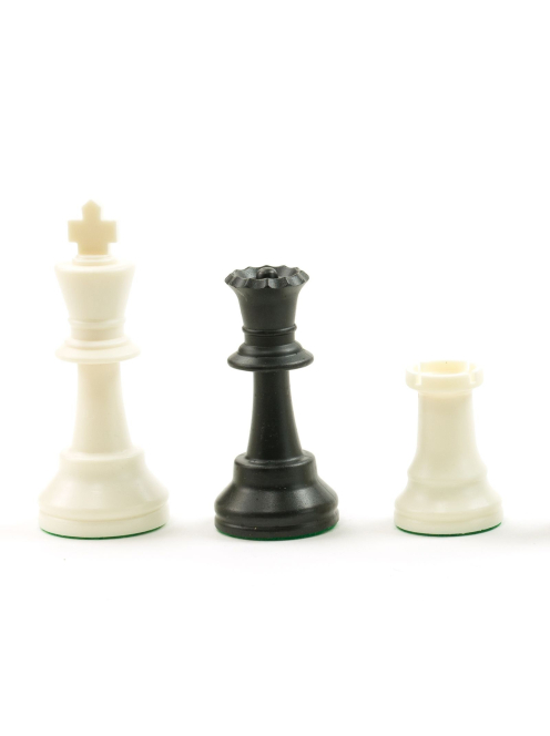 Blue - white plastic chessmen in textil bag - 90mm King