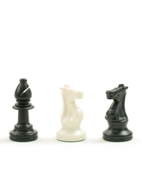 Blue - white plastic chessmen in textil bag - 90mm King