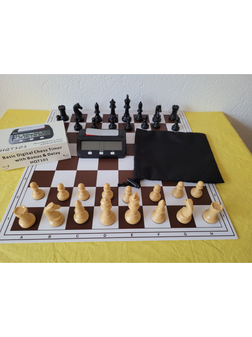 KLUB Set - Bundesliga Chess Pieces 90mm + Foldable Chessboard 55mm + Clock