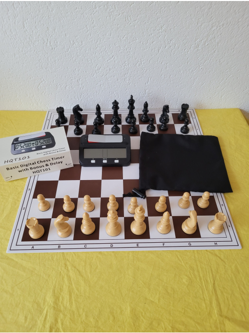 KLUB Set - Bundesliga Chess Pieces 90mm + Foldable Chessboard 55mm + Clock