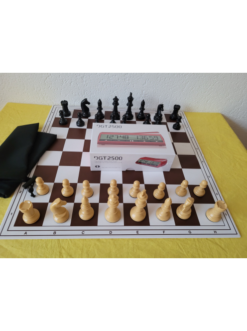 KLUB LUX Set - Bundesliga Chess Pieces 90mm + Foldable Chessboard 55mm + DGT Clock